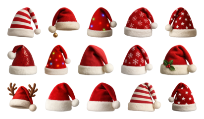 PNG Festive Santa hats collection, transparent background