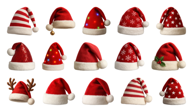 PNG Festive Santa hats collection, transparent background