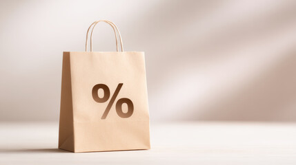 Brown paper shopping bag with percentage symbol for big sale. special discount offer and promotion perfect for marketing and retail events