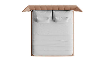 Top view of a modern double bed on a transparent background.