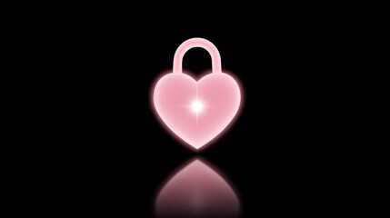 Romantic allure of glowing pink heart shaped lock, fantasy symbol of love with bright light on black background reflecting its beauty