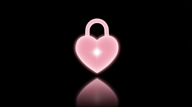 Romantic allure of glowing pink heart shaped lock, fantasy symbol of love with bright light on black background reflecting its beauty - Powered by Adobe
