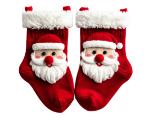 Funny Santa-face socks with 3D pom-pom nose detail, isolated PNG