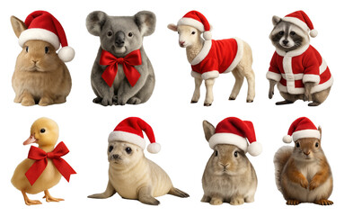 Fototapeta premium PNG Adorable animals in festive attire, transparent background