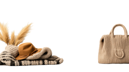 Stylish Accessories with Brown Hat on transparent background