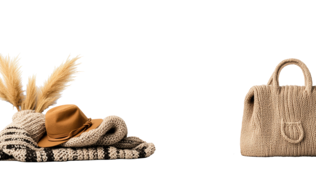 Stylish Accessories with Brown Hat on transparent background