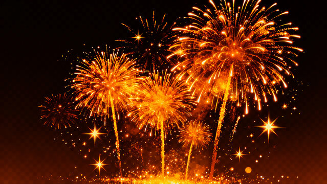 Golden fireworks on a transparent background. - Powered by Adobe