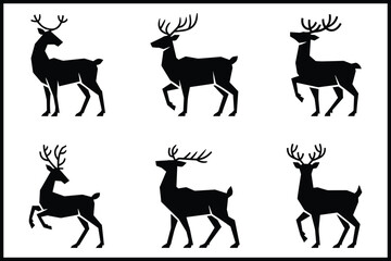 Obraz premium Majestic deer silhouettes in various standing and walking poses isolated on white background, Vector