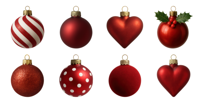 PNG Festive red Christmas ornaments collection, transparent background