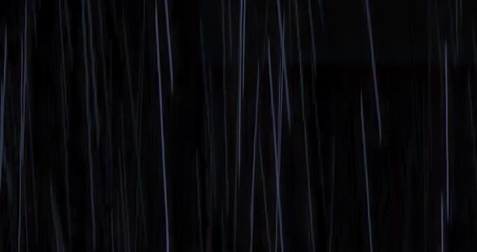 A powerful rainstorm crashes down in front of the camera, splashing sharply against a black backdrop. High-detail, practical, loopable VFX rain element for cinematic weather enhancement.