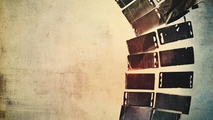 Abstract geometric composition featuring a curved row of dark rectangular tiles against a weathered background, delivering a grunge inspired modern design option for projects - Powered by Adobe