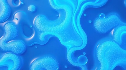 Abstract Blue Liquid Background with Swirling Patterns and Bubbles.