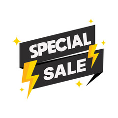 Special Sale Black Banner with Yellow Lightning Bolts for Flash Discount Promotion