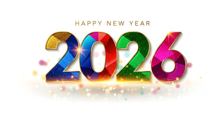 Colorful 2026 new year design modern polygonal style with gold accents perfect for holiday greetings and festive backgrounds