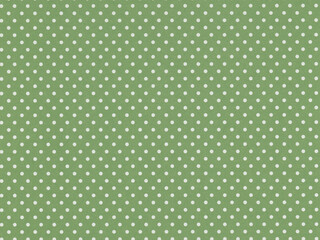 Green background with evenly spaced white polka dots. The pattern consists of small, uniform dots creating a playful design. The dots are aligned in a regular grid pattern across the entire surface.