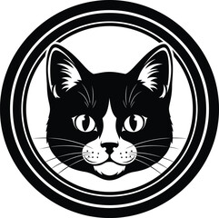 Obraz premium Black and white cat head in circle vector illustration pet graphic eps silhouette