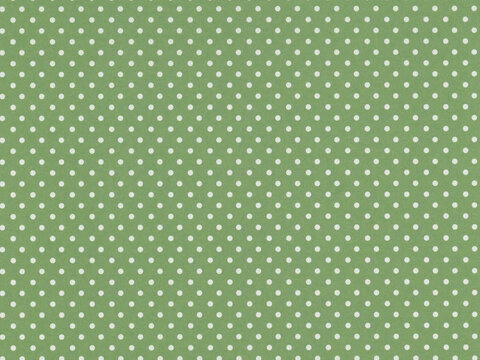 Green background with evenly spaced white polka dots. The pattern consists of small, uniform dots creating a playful design. The dots are aligned in a regular grid pattern across the entire surface.