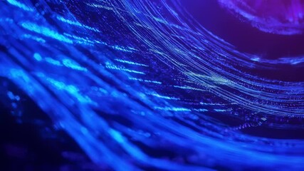 Abstract digital data stream and neon blue fiber optic waves in motion, depicting high speed connectivity, networking, and information exchange across a connected network - Powered by Adobe