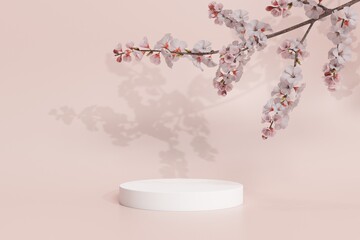 Marble Podium Circular Leafs Plants for Product Presentation