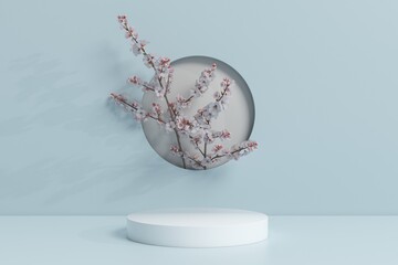 Marble Podium Circular Leafs Plants for Product Presentation