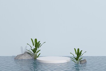 Marble Podium Circular Leafs Plants for Product Presentation