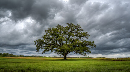 Solitary Oak Tree Under a Stormy Sky &ndash; Dramatic Nature & Moody Landscape Photography