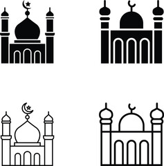 Mosque Icons Set with Dome and Minarets