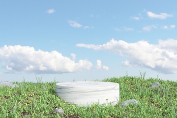 Marble Podium Circular Leafs Plants for Product Presentation