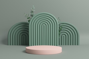 Marble Podium Circular Leafs Plants for Product Presentation