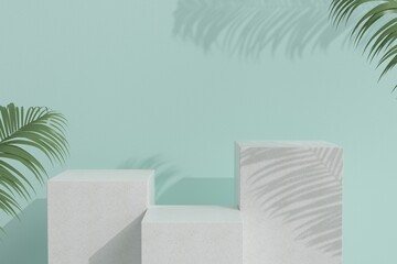 Marble Podium Circular Leafs Plants for Product Presentation