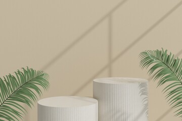 Marble Podium Circular Leafs Plants for Product Presentation