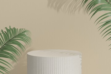 Marble Podium Circular Leafs Plants for Product Presentation