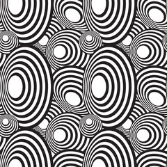 Vector illustration as an Op Art seamless pattern creating an illusion of 3D shapes using black and white concentric circles