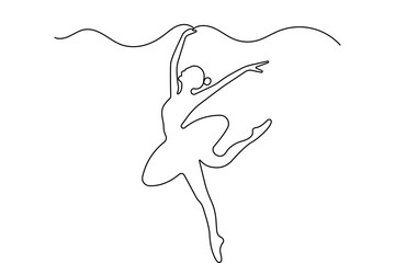 Graceful ballet dancer in continuous one line drawing with simple minimalist outline vector style
