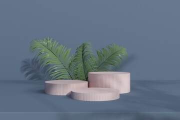 Marble Podium Circular Leafs Plants for Product Presentation