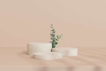 Marble Podium Circular Leafs Plants for Product Presentation