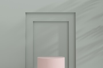 Marble Podium Circular Leafs Plants for Product Presentation