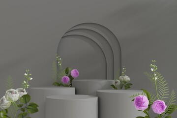 Marble Podium Circular Leafs Plants for Product Presentation