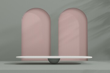 Marble Podium Circular Leafs Plants for Product Presentation