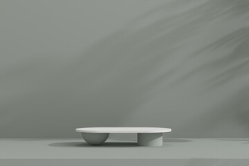 Marble Podium Circular Leafs Plants for Product Presentation