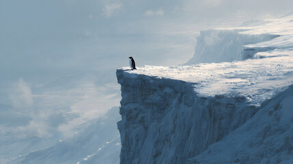 Solitary Penguin Standing on an Icy Cliff &ndash; Arctic Wildlife Photography in Frozen Landscapes