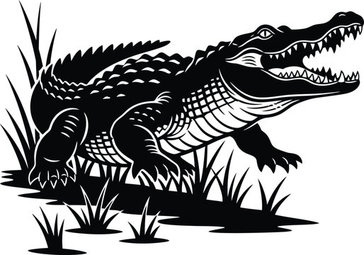Black and white alligator vector image for print and digital design use eps silhouette - Powered by Adobe