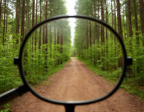 Scenic forest pathway seen through glasses, clarity and perspective concept, road through the forest, creative idea photograhy - Powered by Adobe