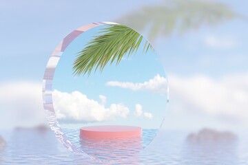 Marble Podium Circular Leafs Plants for Product Presentation