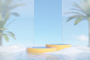 Marble Podium Circular Leafs Plants for Product Presentation