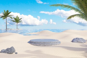 Marble Podium Circular Leafs Plants for Product Presentation