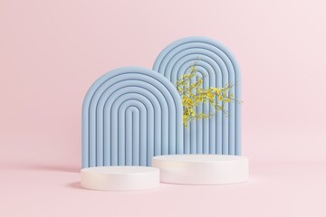 Marble Podium Circular Leafs Plants for Product Presentation