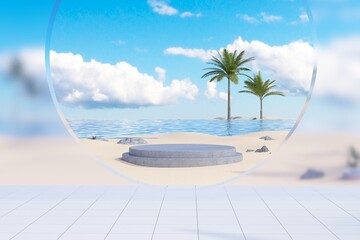 Marble Podium Circular Leafs Plants for Product Presentation