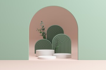 Marble Podium Circular Leafs Plants for Product Presentation