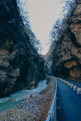 Caucasus gorge: road among natural giants